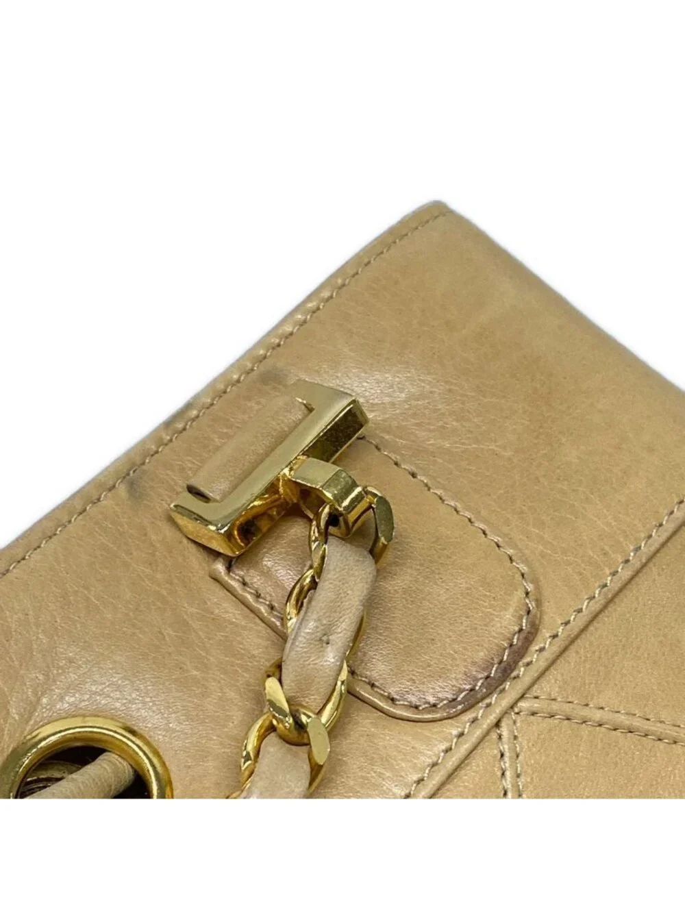 Chanel Shoulder Bag Bicolor Beige Gold Chain Lambskin